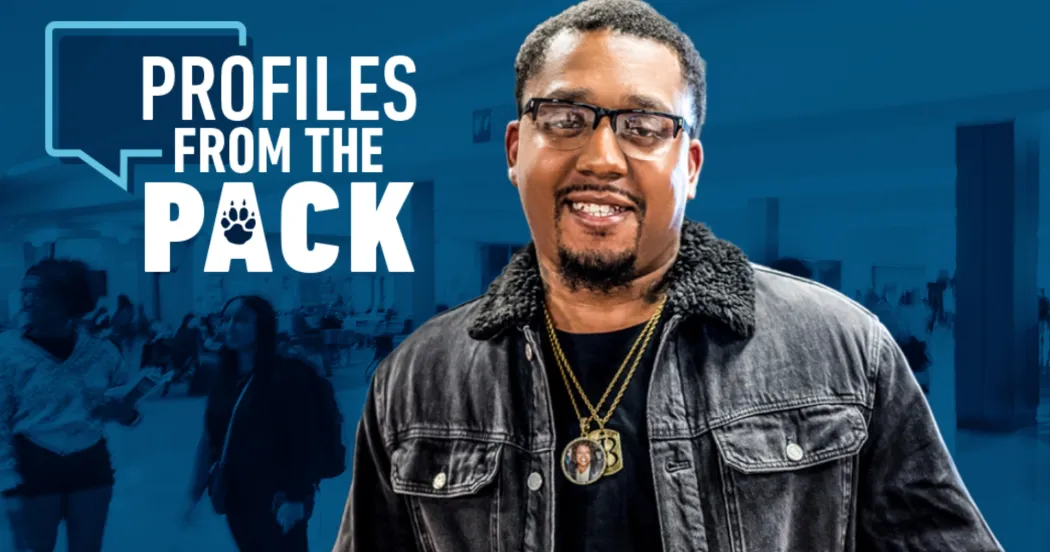 Jason Boatright in black leather jacket in front of blue Profiles from the Pack logo.