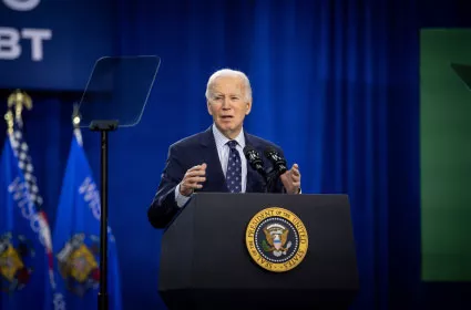 US President Joe Biden speaking at Madison College
